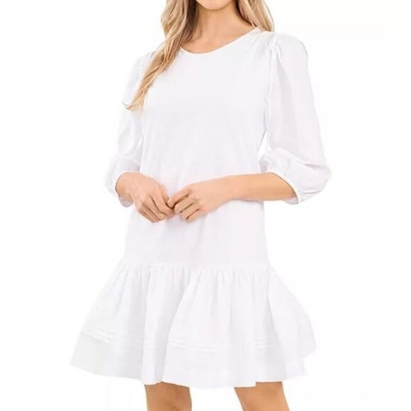 CeCe Clip Dot Ruffle Hem Dress White 2 NWT - Picture 1 of 13